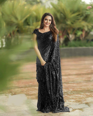 Anjani Textile Embroidered Bollywood Georgette Saree(Black)