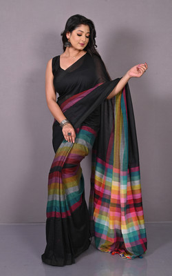 PRAVATI FASHION Embroidered Handloom Mulmul Saree(Black)