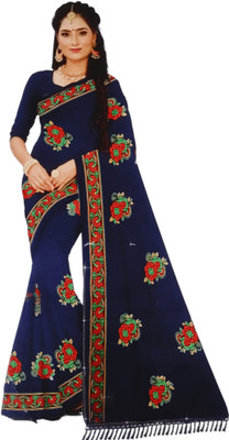 VIVEKSAREES Floral Print Daily Wear Chiffon Saree(Dark Blue)