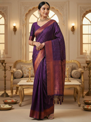 ANOUK Woven Banarasi Silk Blend Saree(Purple)