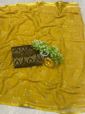 ELEGENCE FAB Embellished Daily Wear Chiffon Saree(Beige)