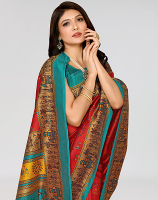 ANIRAV Printed Mysore Art Silk Saree(Red)