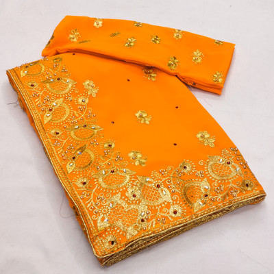 CHAMUNDA CREATION Embroidered Bollywood Georgette Saree(Dark Blue)