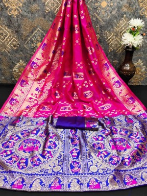 Ruhabs Woven Baluchari Silk Blend Saree(Magenta)