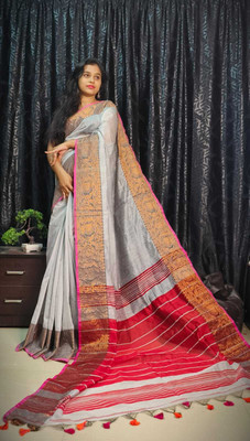 ridhi creation Self Design Handloom Cotton Silk Saree(Grey)