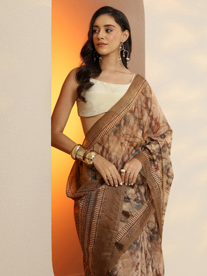 LIBAS Printed Daily Wear Silk Blend Saree(Multicolor)