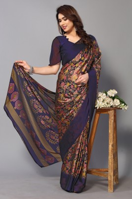 FABMORA Printed, Floral Print Bollywood Chiffon, Georgette Saree(Dark Blue)