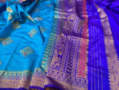 BD CREATION Printed Handloom Cotton Silk Saree(Blue)