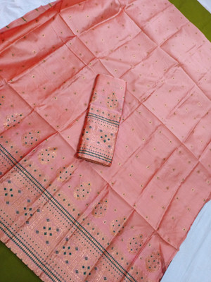 DIVINE Woven Mekhela Chador Polyester Saree(Orange)