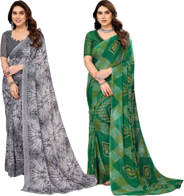 kashvi sarees Printed Daily Wear Georgette Saree(Pack of 2, Grey, Green)