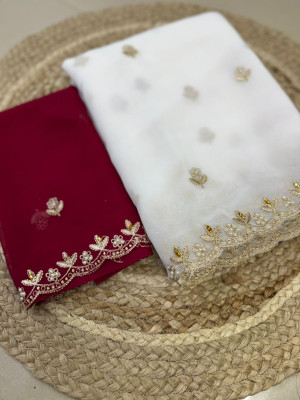 mohur trends Embroidered Bollywood Georgette Saree(White)