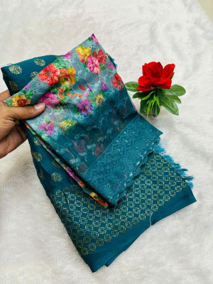 Ethina Fashion Printed Bollywood Polyester Saree(Dark Green)