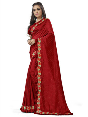 miracletex Self Design Bollywood Cotton Blend Saree(Red)