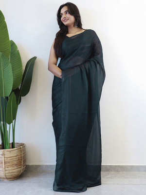 Anouk Rustic Striped Pre Draped Saree Georgette Saree(Blue)