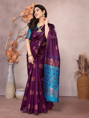 RAJESHWAR FASHION Woven Banarasi Jacquard Saree(Purple)