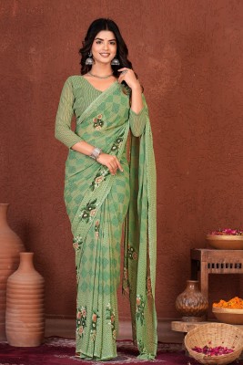 Divastri Digital Print, Printed Bollywood Georgette, Chiffon Saree(Light Green, Dark Green, Green)