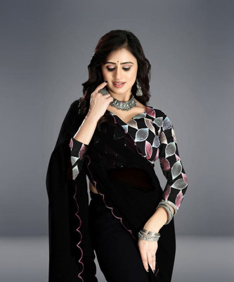 ISHA TRADE Dyed Daily Wear Georgette Saree(Black)