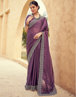 Satrani Dyed, Embroidered, Embellished Bollywood Georgette Saree(Purple, Silver)