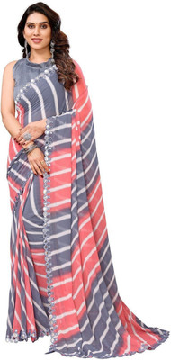 ROOP SUNDARI SAREES Printed, Embroidered Bollywood Georgette Saree(Pink, Grey)