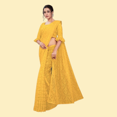 nexxxa Self Design Bollywood Net Saree(Yellow)