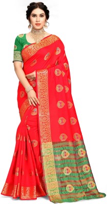 M.S.RETAIL Woven Banarasi Art Silk Saree(Red)