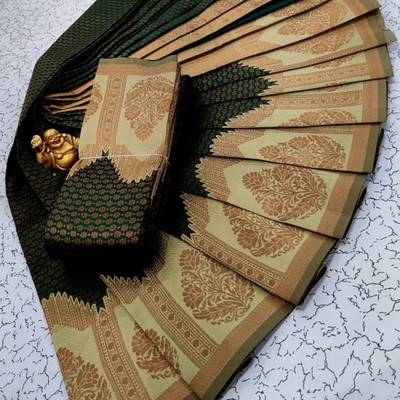 FAB WOVEN Self Design Banarasi Art Silk Saree(Green)