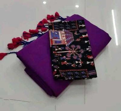 Pal Saree Senter Solid/Plain Handloom Khadi, Pure Cotton Saree(Purple)