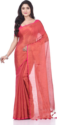 Desh Bidesh Woven, Self Design, Solid/Plain Handloom Handloom Cotton Blend, Pure Cotton Saree(Red)