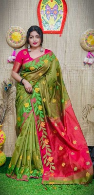 Ganesh plastic and industry Printed Tant Cotton Silk Saree(Light Green)