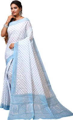 DORI DHAGA Printed Daily Wear Pure Cotton Saree(White)