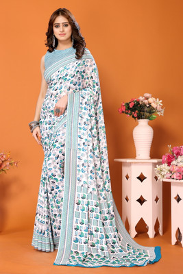 ANIRAV Printed Daily Wear Georgette Saree(Light Blue)