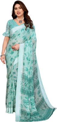 Moda Rapido Printed Bollywood Georgette, Satin Saree(Light Green)