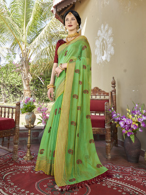ANOUK Woven Mysore Chanderi Saree(Green)