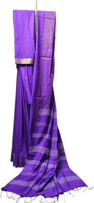 Ivikta Solid/Plain Handloom Cotton Silk Saree(Purple)