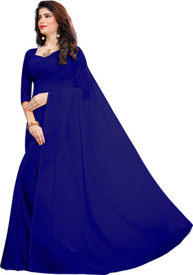 HouseOfCommon Solid/Plain Bollywood Georgette Saree(Blue)