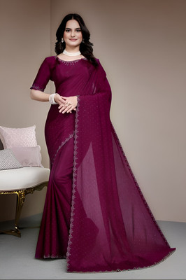 Vraggi Embellished Bollywood Lycra Blend Saree(Purple)