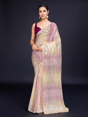 Clemira Embroidered Bollywood Georgette Saree(Pink)