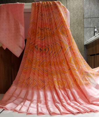Bombey Velvat Fab Printed, Solid/Plain Ikkat Mulmul, Chiffon Saree(Multicolor)