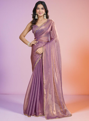 Croza Solid/Plain Chanderi Chiffon, Tussar Silk Saree(Purple)
