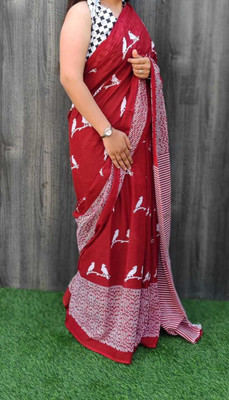 RAMNATH'S Printed, Color Block, Blocked Printed Ikkat Pure Cotton Saree(Maroon)
