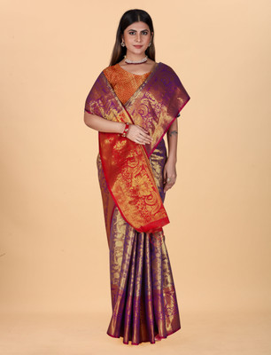 MAANVIT Self Design Dharmavaram Art Silk, Pure Silk Saree(Magenta)