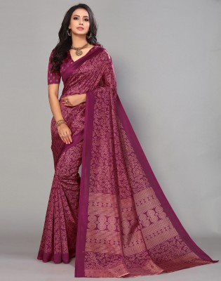 Samah Geometric Print, Printed, Self Design Mysore Silk Blend, Art Silk Saree(Purple, Multicolor)