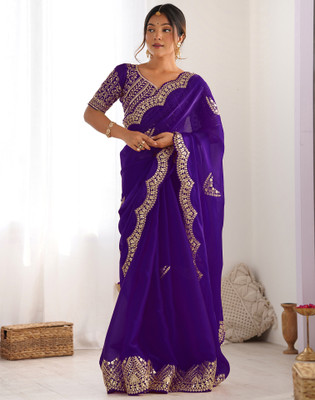 Satrani Embellished, Embroidered Bollywood Organza Saree(Purple)
