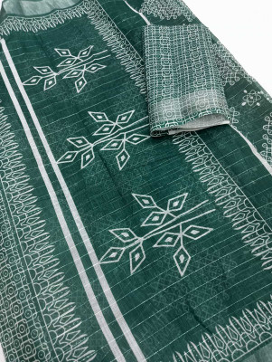MAANVIT Woven Kanjivaram Cotton Linen, Linen Saree(Green)