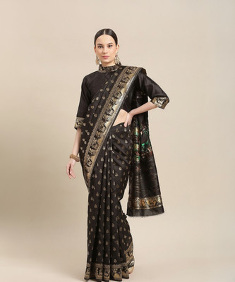 Divastri Woven Banarasi Art Silk Saree(Black, Multicolor)
