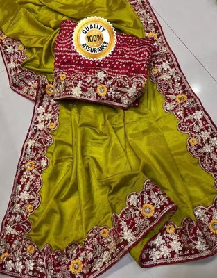 Hirank Embroidered Bandhani Georgette Saree(Green)