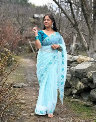 Stylevital Self Design Bollywood Net Saree(Light Blue)