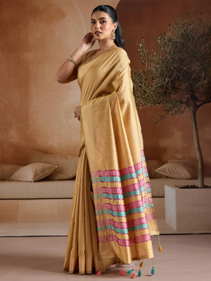 Sareemall Printed Mangalagiri Silk Blend Saree(Mustard)