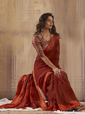 Anouk Rustic Striped Daily Wear Georgette Saree(Brown)