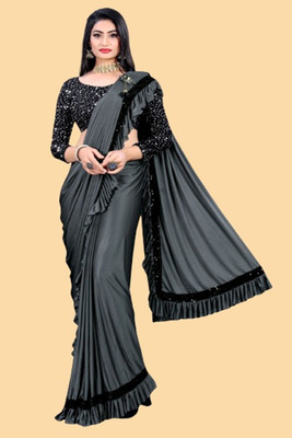 Apnisha Embellished Bollywood Lycra Blend Saree(Grey)